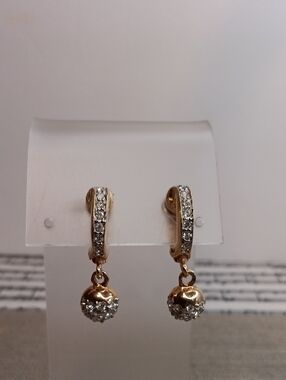Reversible Gold Tone Crystal Drop Hoop Earrings Magnetic Back